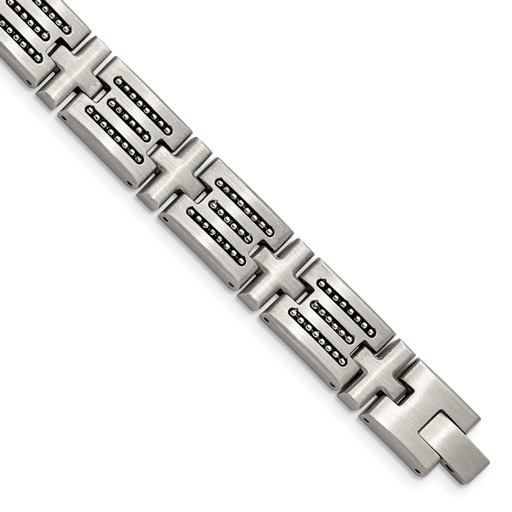 Stainless Steel Brushed with Polished Beads 8.5in Bracelet