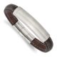 Stainless Steel Brushed Dark Brown Leather 8in w/.5in ext. ID Bracelet