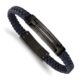 Stainless Steel Polished Black IP Navy Blue Leather w/.5in ext. Bracelet