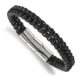 Stainless Steel Polished Black IP w/Black Cotton 8.5in w/.5in ext Bracelet