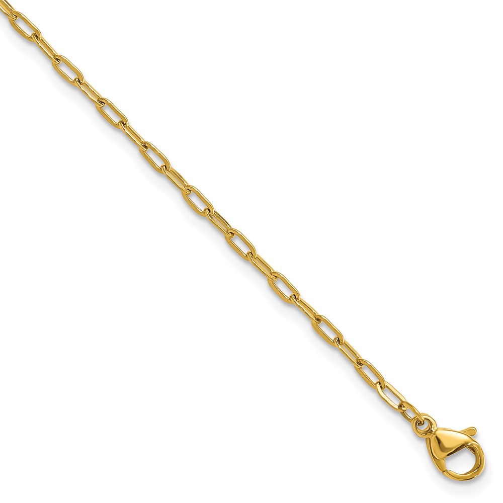 Stainless Steel Polished Yellow IP Paperclip Link 7.25in Chain Bracelet