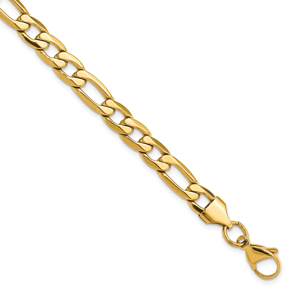 Stainless Steel Polished Yellow IP-plated 7.50mm Figaro 8.25in Bracelet