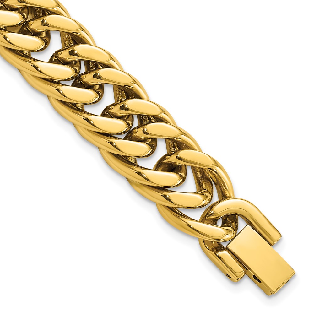 Stainless Steel Polished Yellow IP-plated 12mm Heavy Curb 8.5in Bracelet
