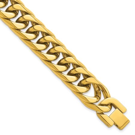 Stainless Steel Polished Yellow IP-plated 16mm Curb 8.5in Bracelet