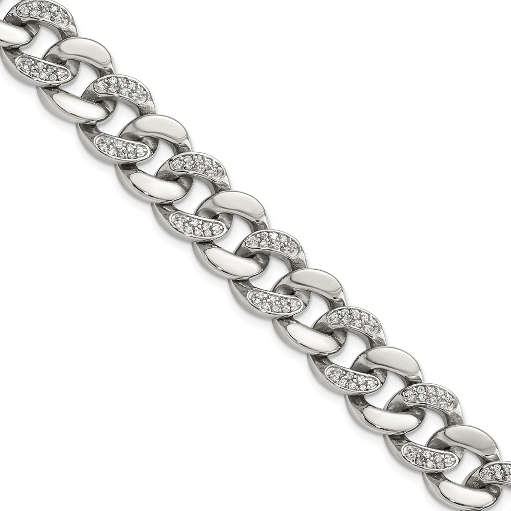 Stainless Steel Polished w/CZ 8in Bracelet