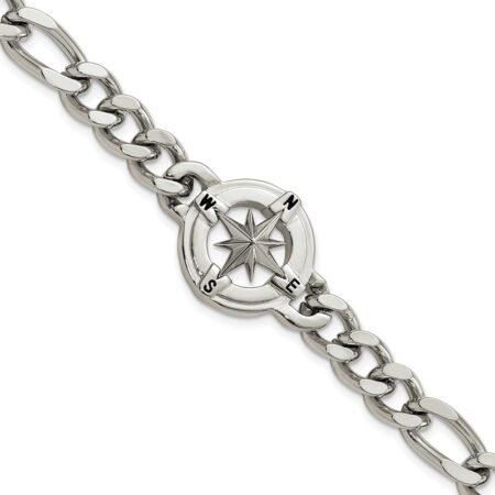 Stainless Steel Polished Compass 8.75in Bracelet