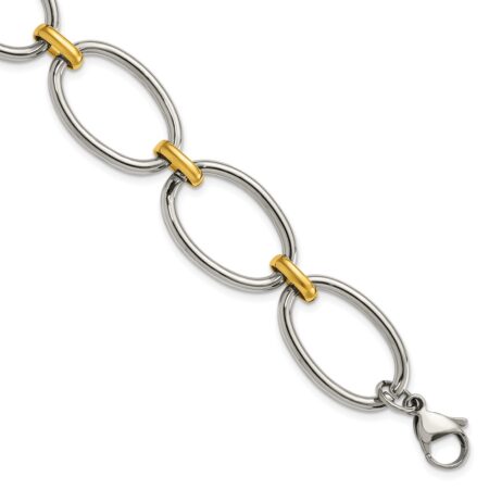 Stainless Steel Polished Yellow IP-plated Open Link w/1in ext. 7.5in Bracel