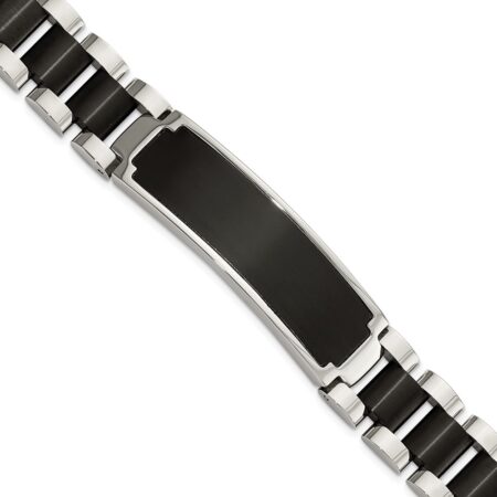 Stainless Steel Brushed and Polished Black IP-plated 8.5in ID Bracelet
