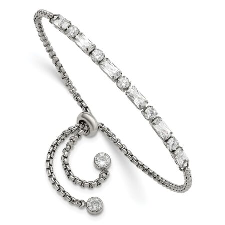 Stainless Steel Polished with CZ Adjustable Bracelet