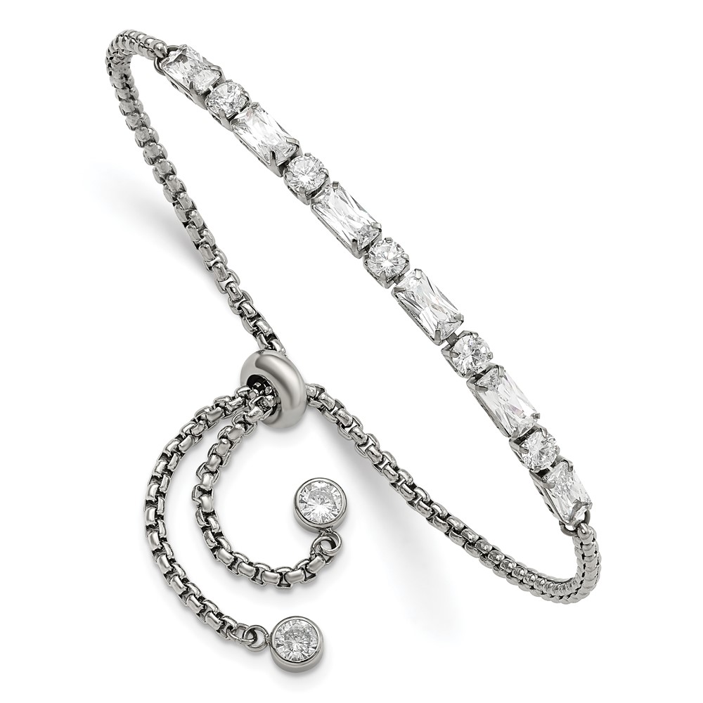 Stainless Steel Polished with CZ Adjustable Bracelet