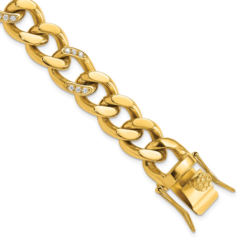 Stainless Steel Polished Yellow IP-plated w/CZ 8in Bracelet