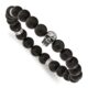 Stainless Steel Antiqued and Polished Black Agate Skull Stretch Bracelet