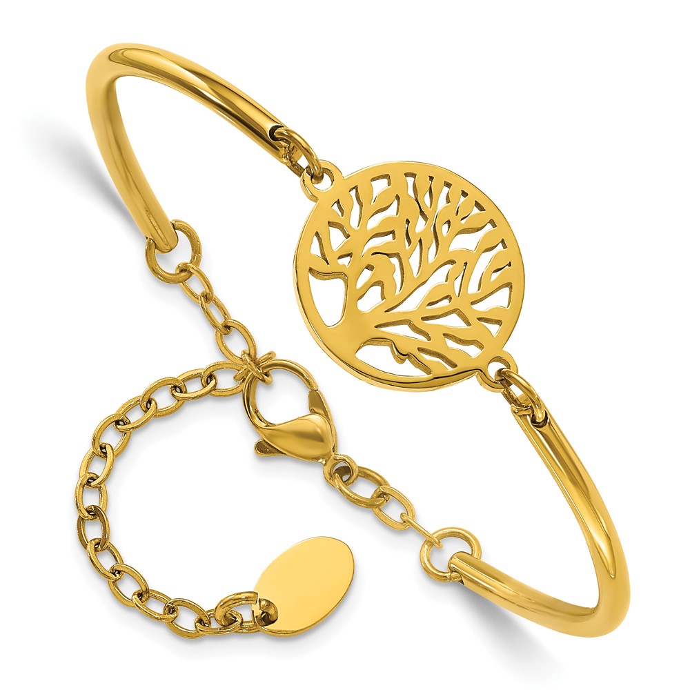 Stainless Steel Polished Yellow IP Tree 5.5in w/2in ext Bracelet