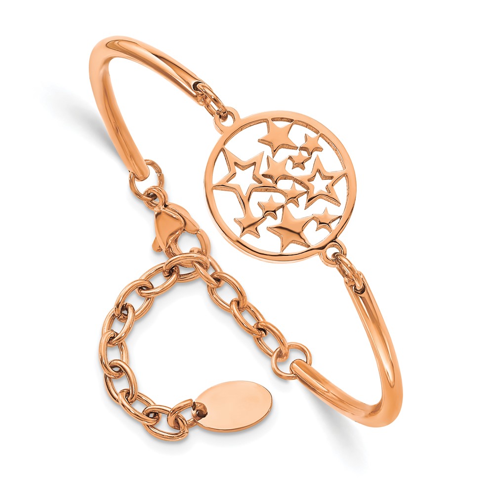Stainless Steel Polished Rose IP-plated Stars w/2in ext Bracelet