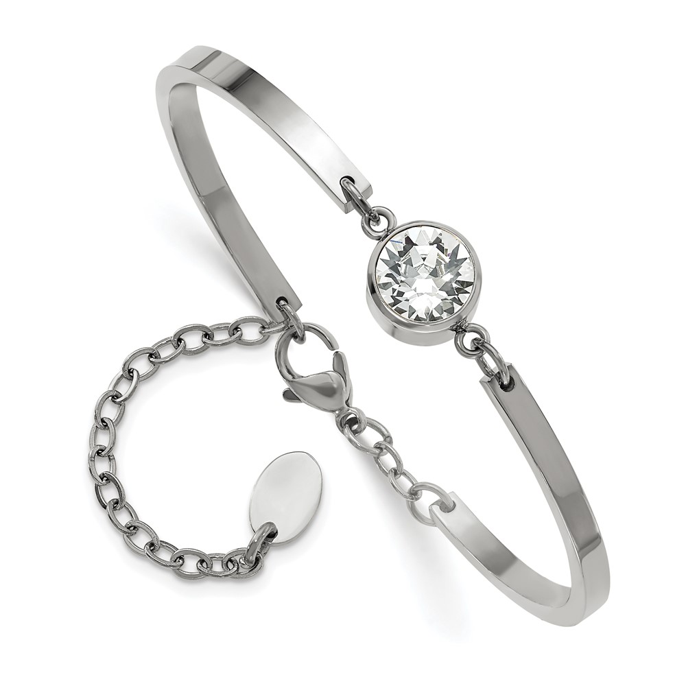 Stainless Steel Polished w/Swarovski w/2in ext 6.5in Bracelet