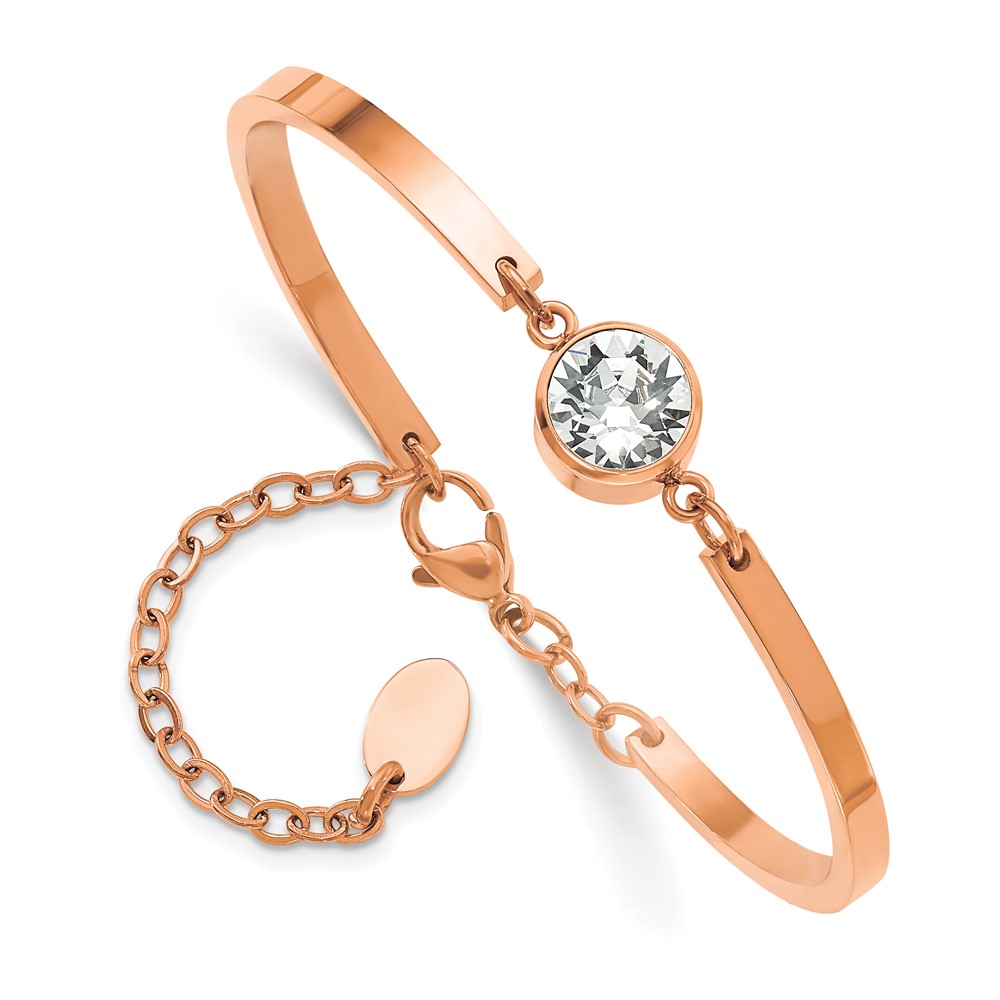 Stainless Steel Polished Rose IP w/Swarovski 6.5in w/2in ext Bracelet