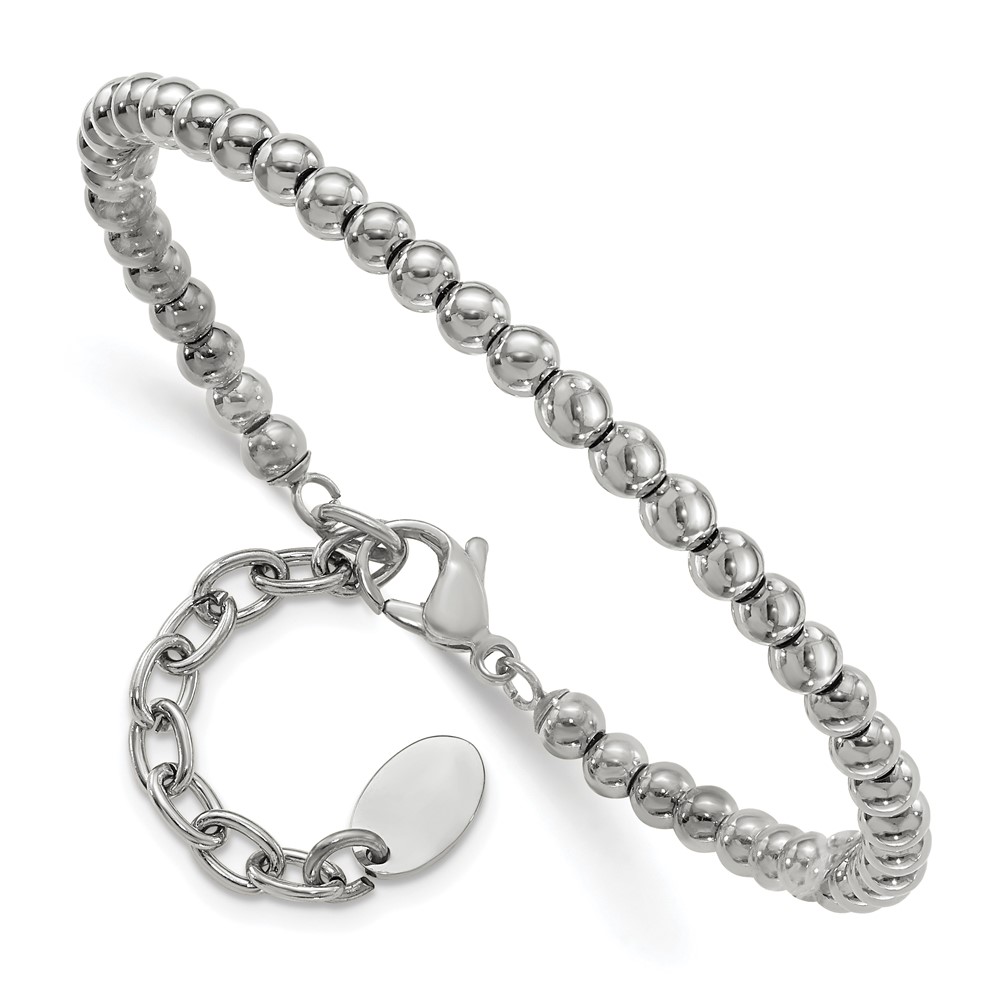 Stainless Steel Polished 4mm Beaded 6.5in w/1.5in ext Bracelet