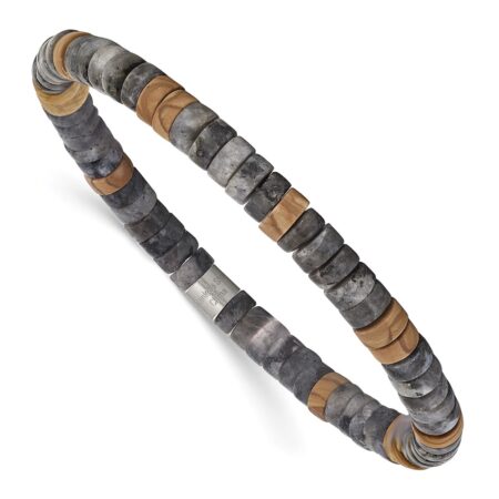 Stainless Steel Brushed Black Spectrolite/Grain Stone Stretch Bracelet