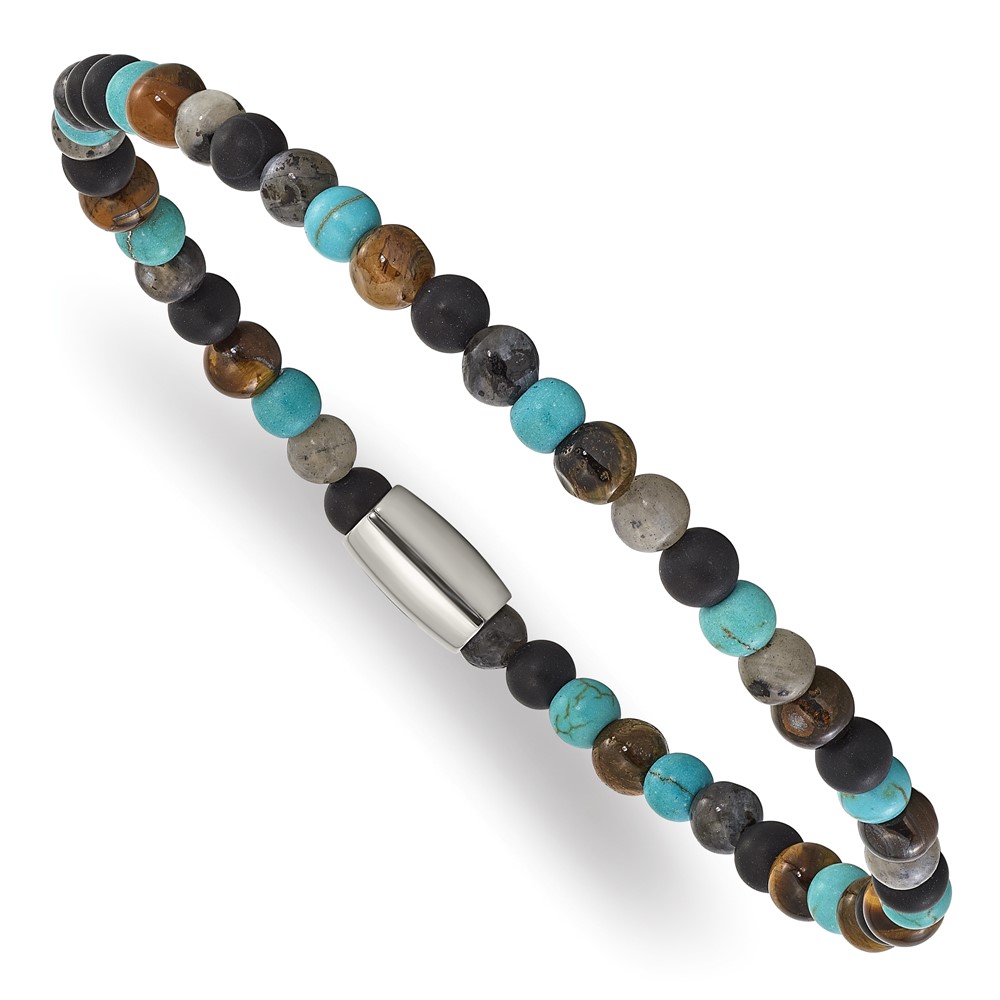 Stainless Steel Polished Spectrolite/Agate/Tiger's Eye/Howlite Bracelet