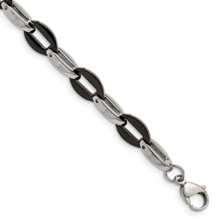 Stainless Steel Polished Black IP plated Oval Link 7.5in Bracelet
