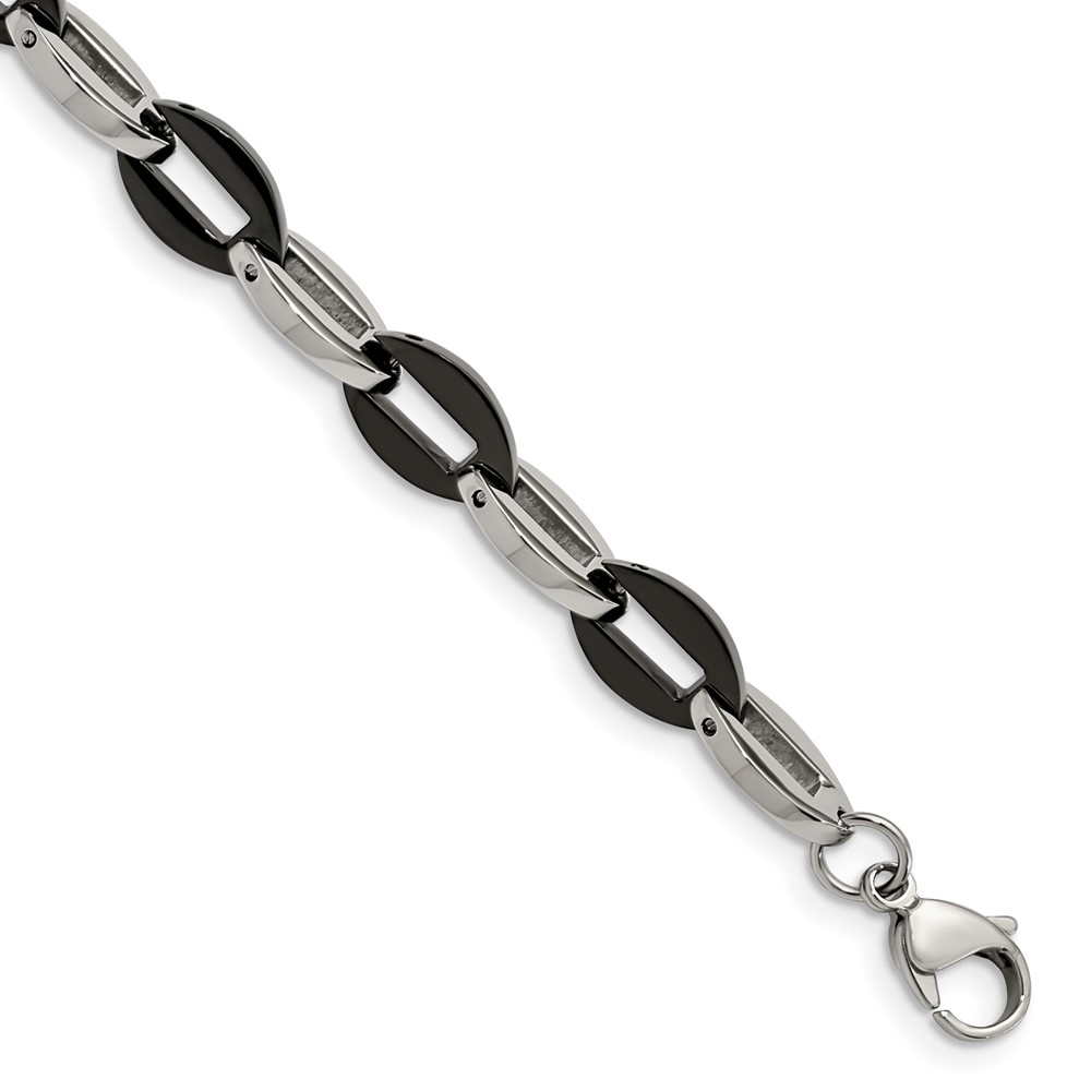 Stainless Steel Polished Black IP plated Oval Link 7.5in Bracelet