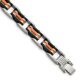 Stainless Steel 8.5in Polished with Rubber Black and Orange Bracelet
