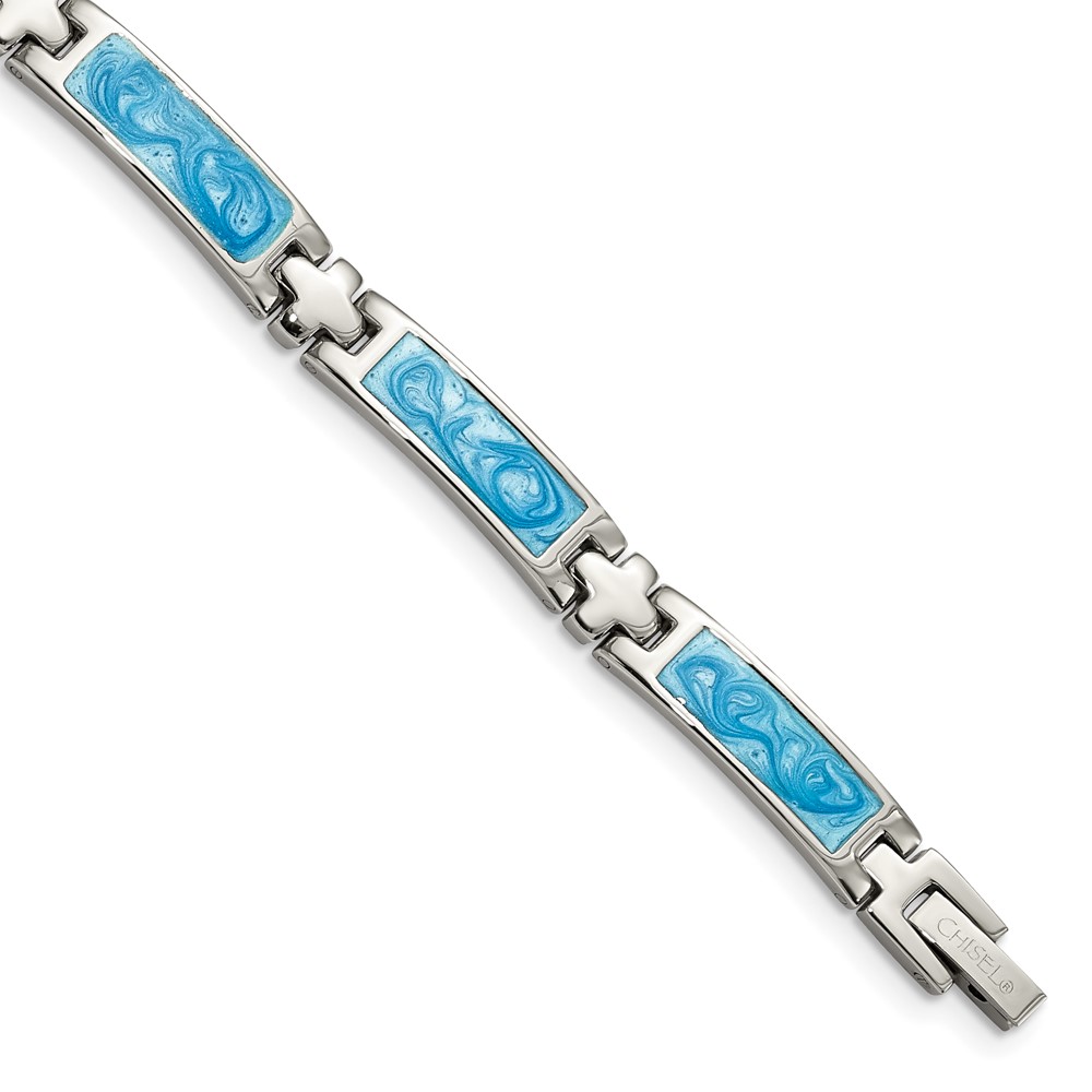 Stainless Steel Polished w/Blue Enamel 7.25in Bracelet