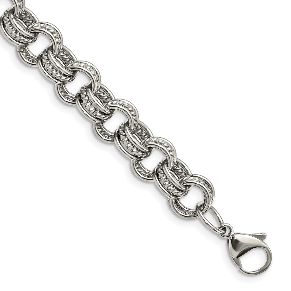 Stainless Steel Polished and Textured Multi Link 7.75in Bracelet