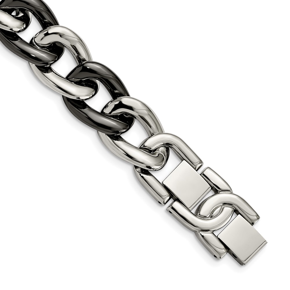 Stainless Steel Polished w/Black Ceramic 7.5in w/1in ext. Bracelet