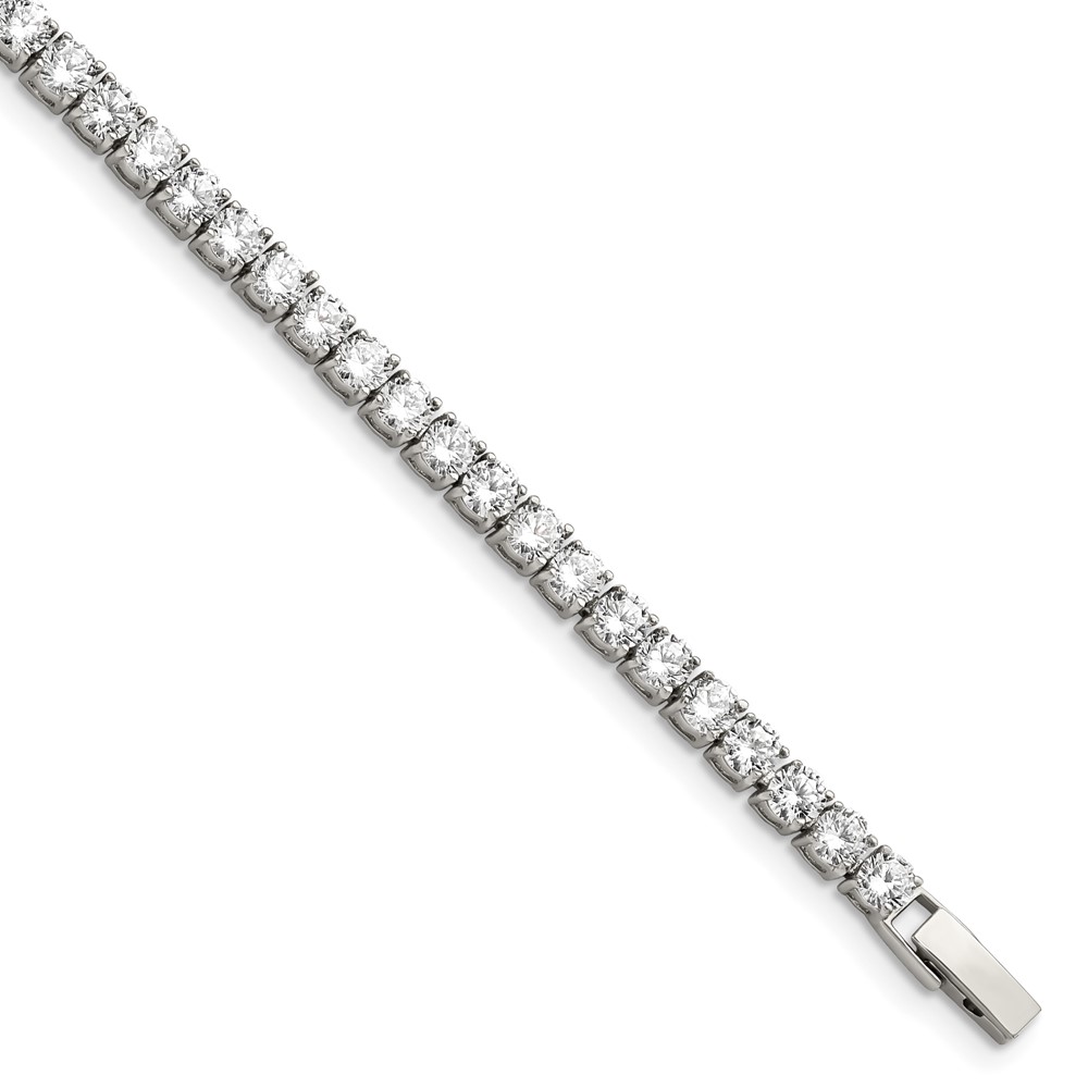 Stainless Steel Polished w/CZ 7.5in Tennis Bracelet