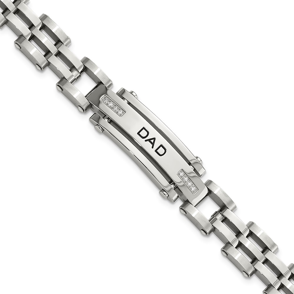 Stainless Steel Brushed and Polished with CZ DAD 8.5in Bracelet