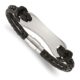 Stainless Steel Polished Black Leather 8in ID Bracelet