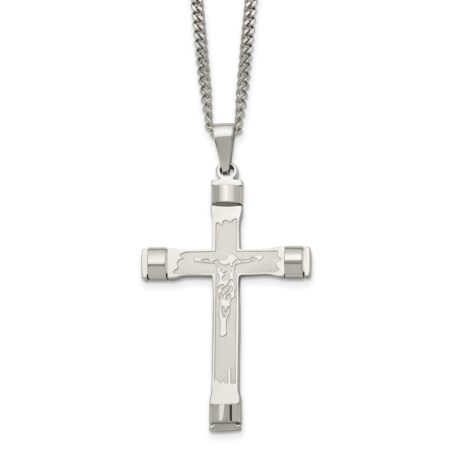 Stainless Steel Brushed and Polished Crucifix 22in Necklace