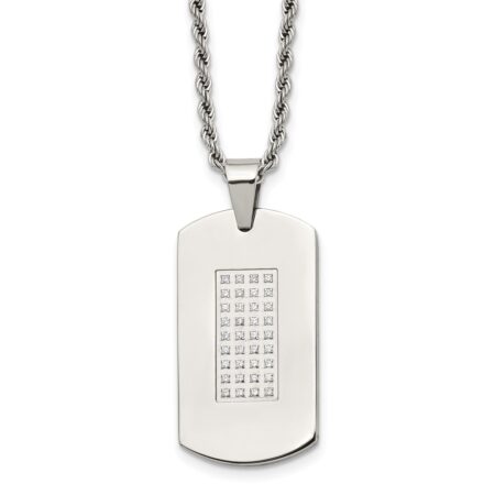 Stainless Steel 22in Polished with CZs Dog Tag Necklace