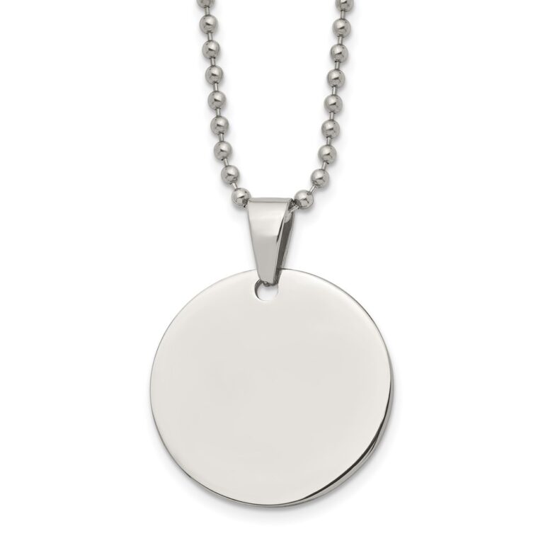 Stainless Steel Brushed & Polished Round 2mm Dog Tag 24in Necklace