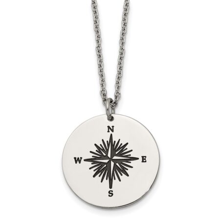 Stainless Steel Polished Enamel ALL WHO WANDER Compass Necklace