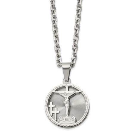 Stainless Steel Polished Laser Cut Crucifix 24in Necklace