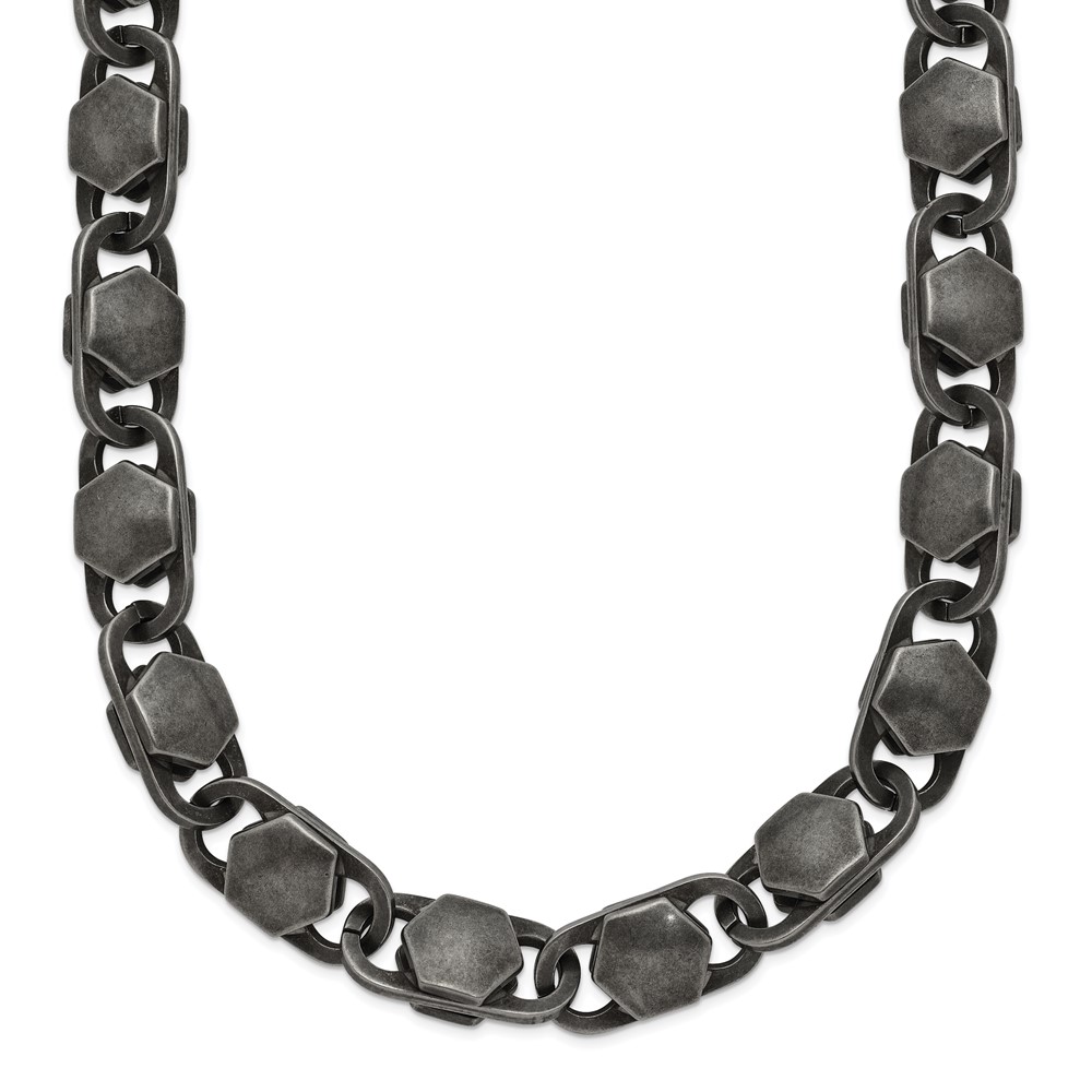 Stainless Steel Antiqued and Brushed 8.50mm 24in Necklace