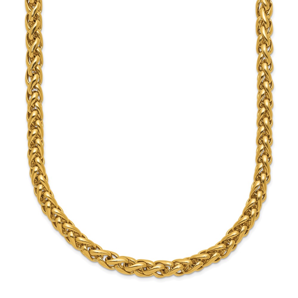 Stainless Steel Polished Yellow IP 24in Spiga 4mm Chain Necklace