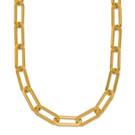 Stainless Steel Polished Yellow IP Open Link Paperclip 24in Chain Necklace
