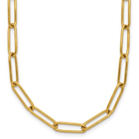 Stainless Steel Polished Yellow IP Paperclip Link 15in w/2in ext. Necklace