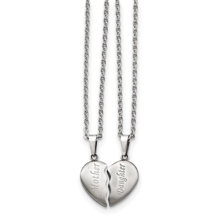 Stainless Steel Brushed 1/2 Heart "Mother"/"Daughter" Necklace Set